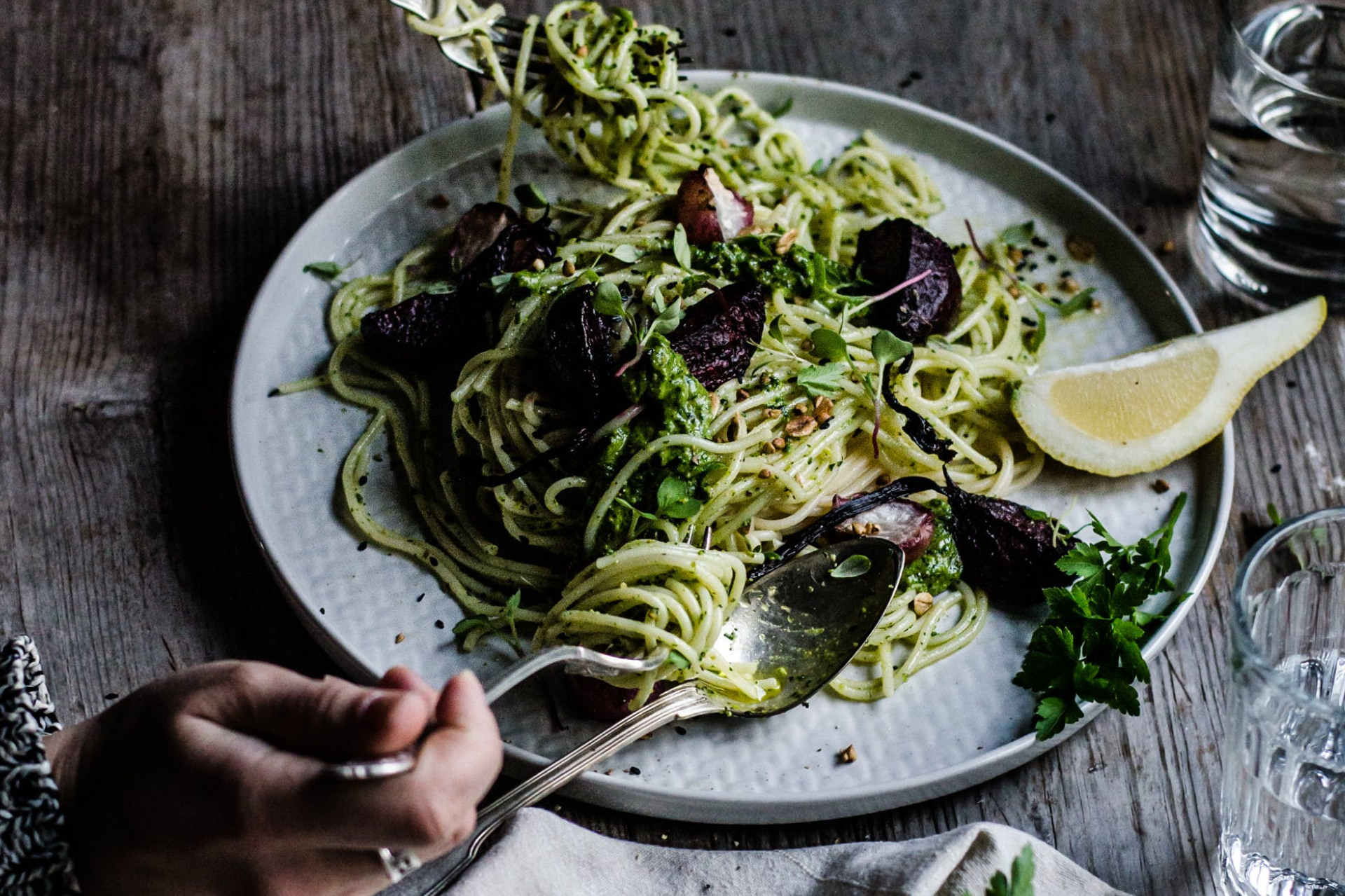 Roasted Beetroot & Pesto Spaghetti